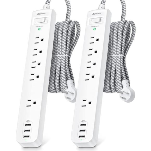 2 Pack Power Strip Surge Protector - 5 Outlets 3 USB Charging Ports w/ 5Ft,White - Picture 1 of 7